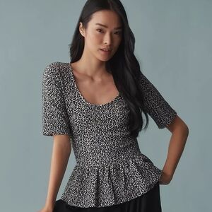 Maeve Monochrome Patterned Peplum Blouse